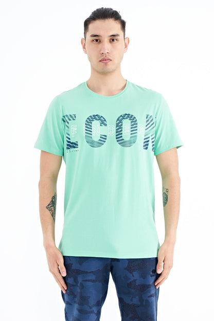 Olive Green Print Detailed O Collar Standard Cut Men's T-Shirt - 88187