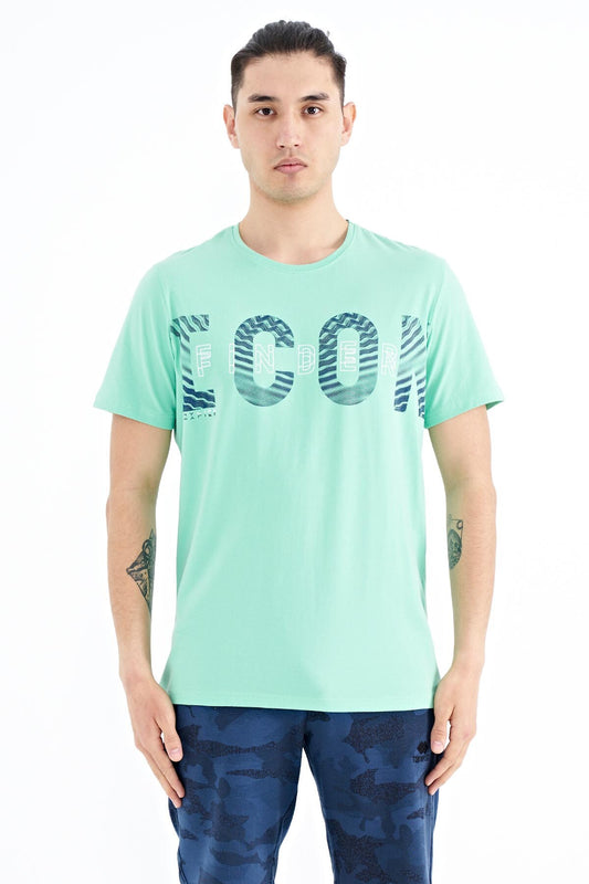 Olive Green Print Detailed O Collar Standard Cut Men's T-Shirt - 88187