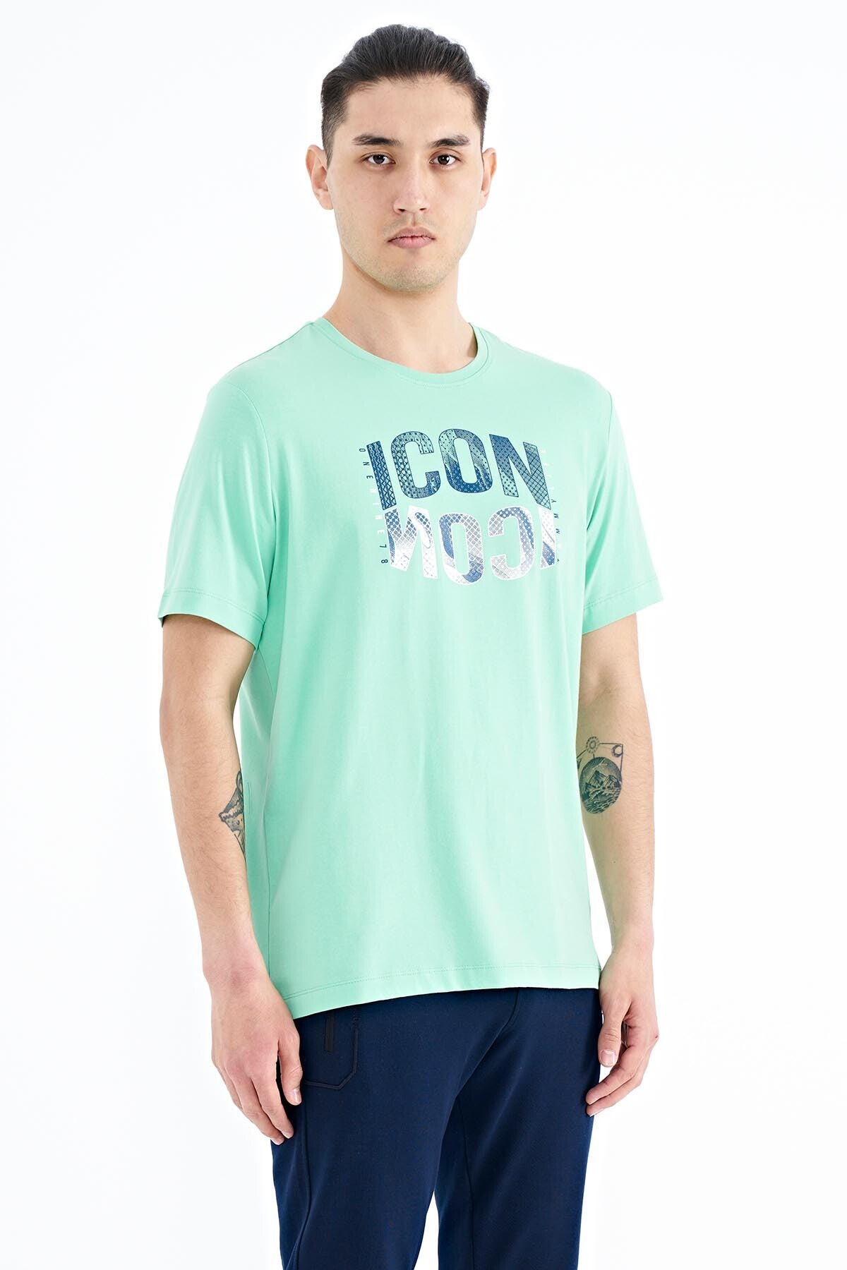 Olive Green Printed O Collar Standard Fit Men's T-Shirt - 88174