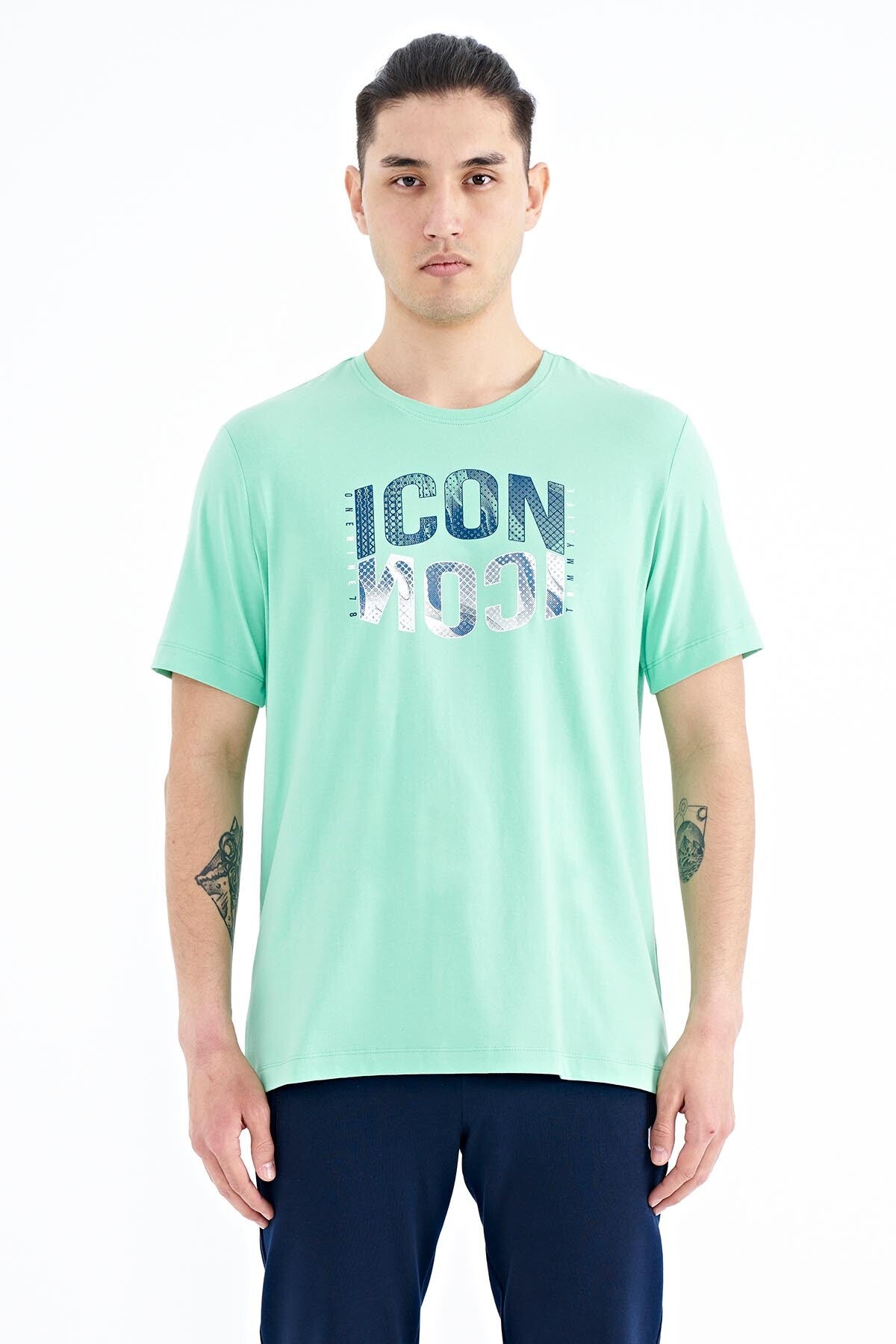Olive Green Printed O Collar Standard Fit Men's T-Shirt - 88174