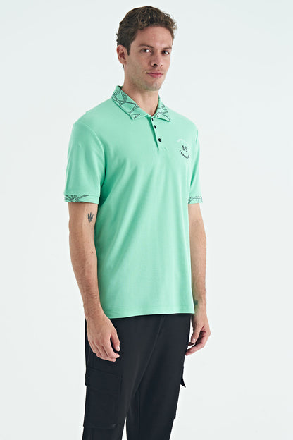 Embroidered Print Detailed Standard Cut Polo Collar Men's T-Shirt - 88239