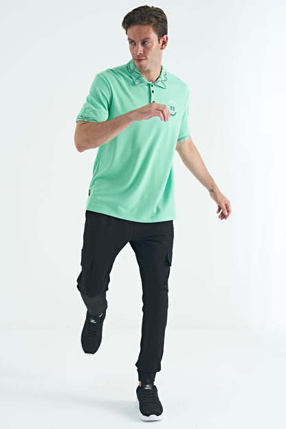 Embroidered Print Detailed Standard Cut Polo Collar Men's T-Shirt - 88239