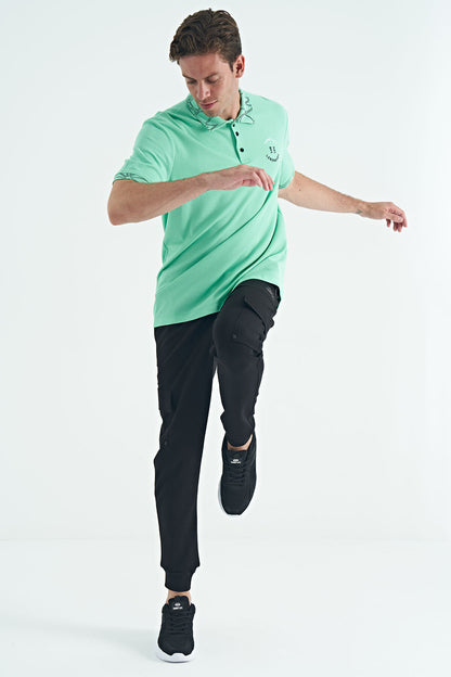 Embroidered Print Detailed Standard Cut Polo Collar Men's T-Shirt - 88239