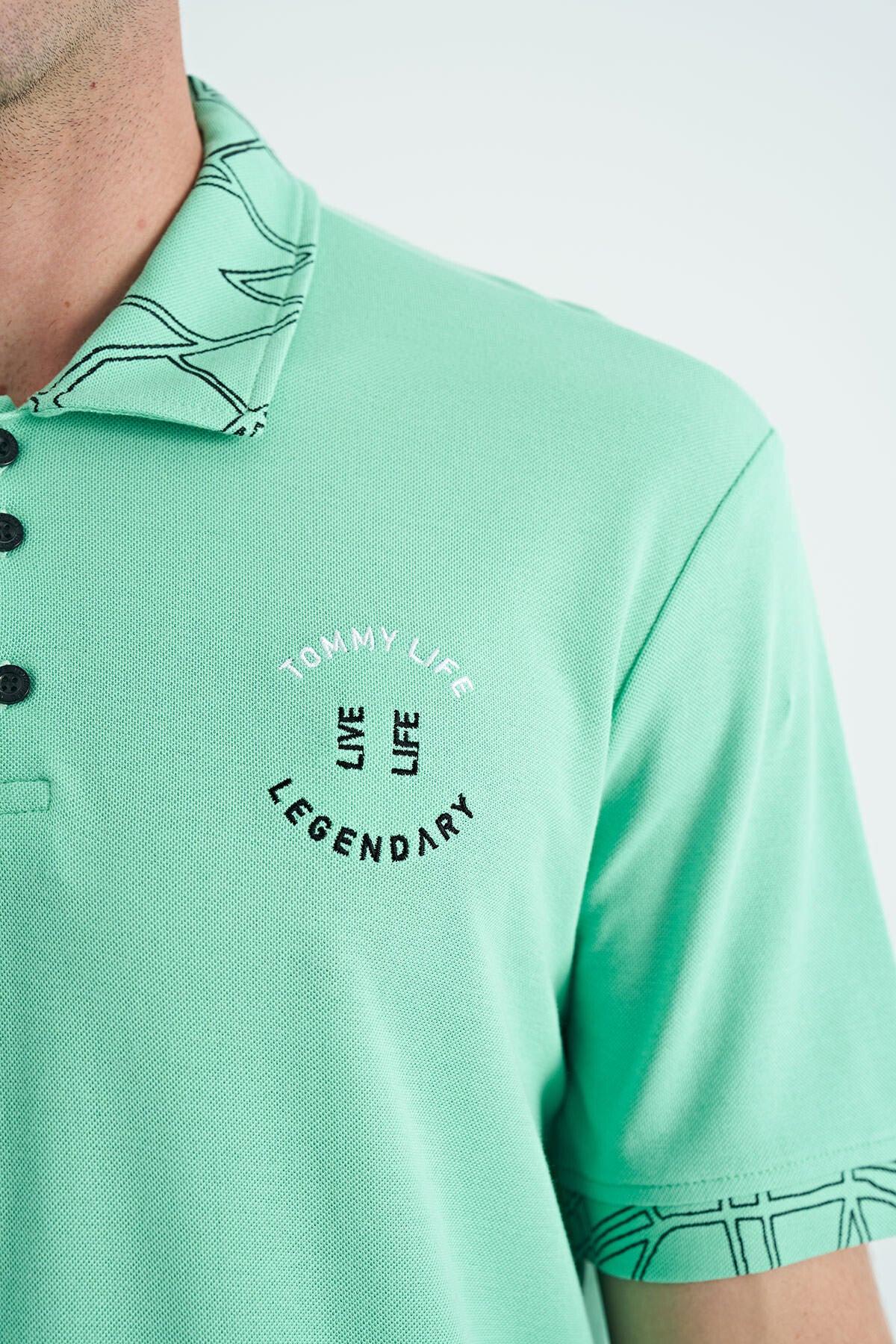 Embroidered Print Detailed Standard Cut Polo Collar Men's T-Shirt - 88239