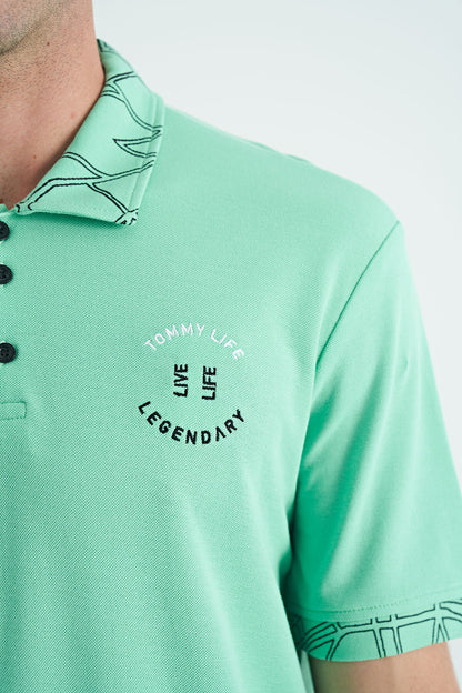 Embroidered Print Detailed Standard Cut Polo Collar Men's T-Shirt - 88239