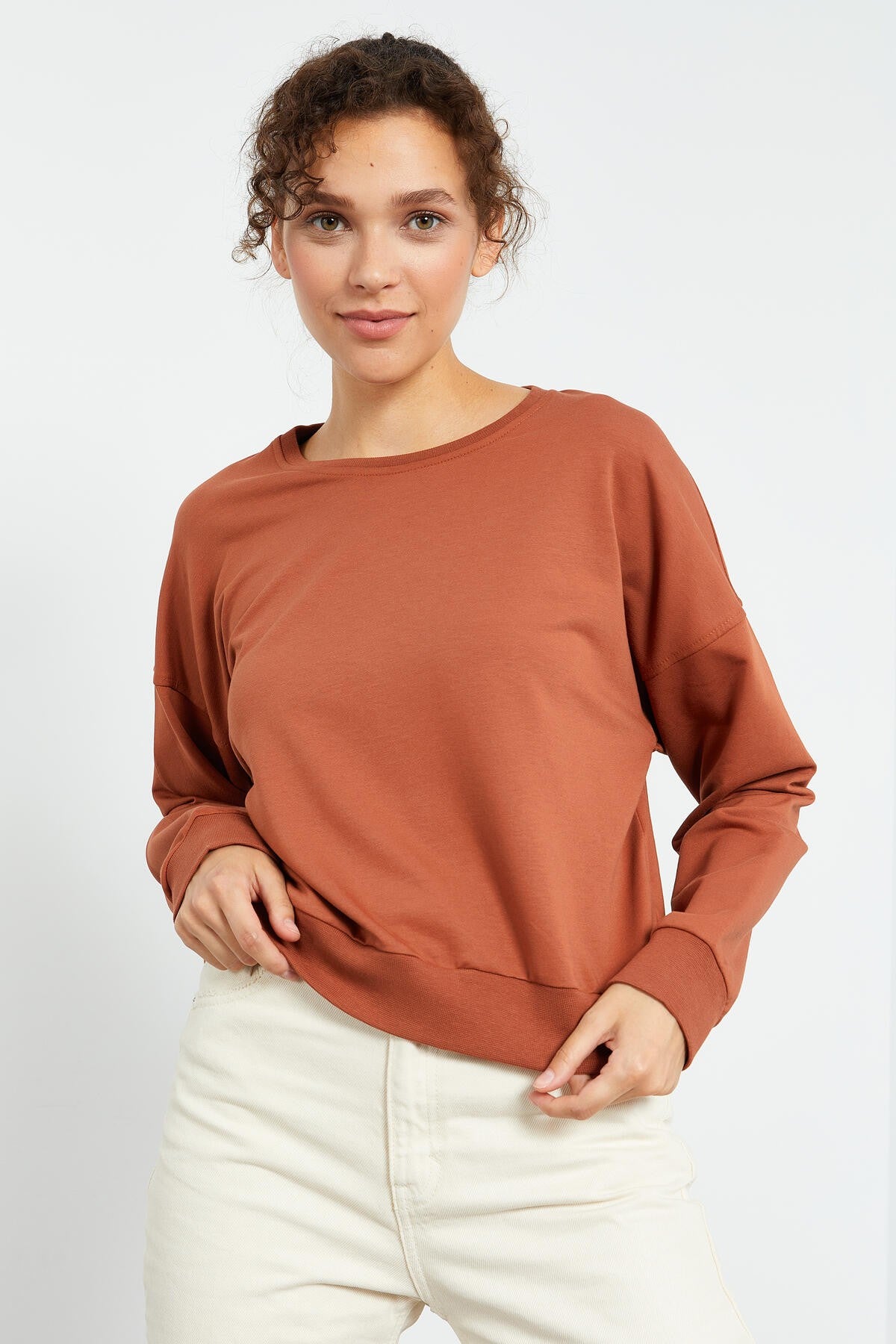Cinnamon Basic Comfort Fit O Neck Women's Sweatshirt - 97114