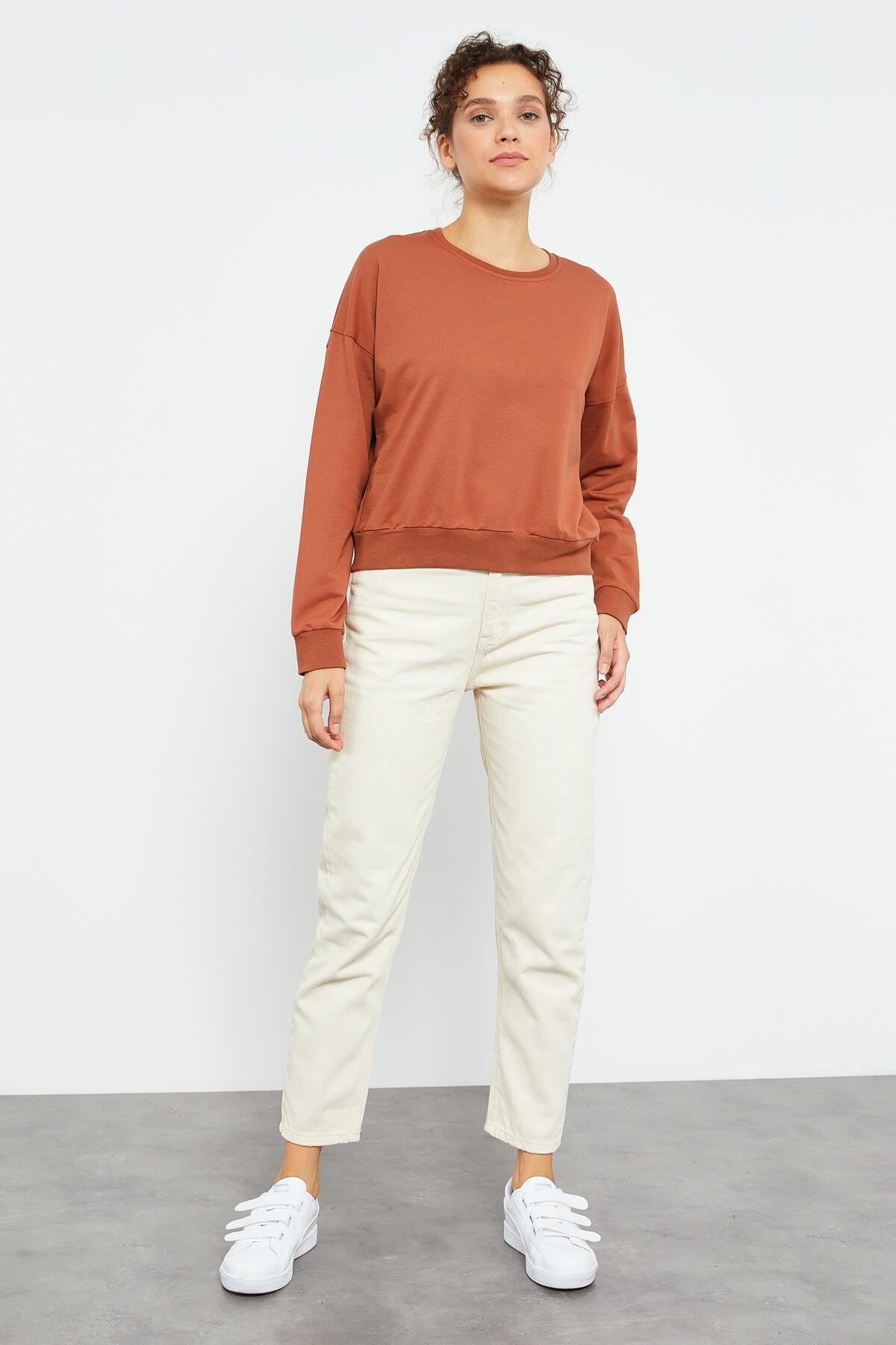 Cinnamon Basic Comfort Fit O Neck Women's Sweatshirt - 97114
