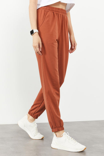 Cinnamon Pocket High Waist Comfort Fit Elastic Cuff Women's Tracksuit Bottom - 94583