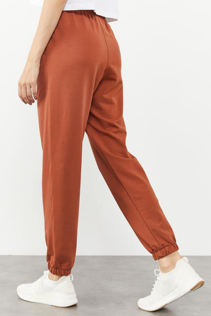 Cinnamon Pocket High Waist Comfort Fit Elastic Cuff Women's Tracksuit Bottom - 94583