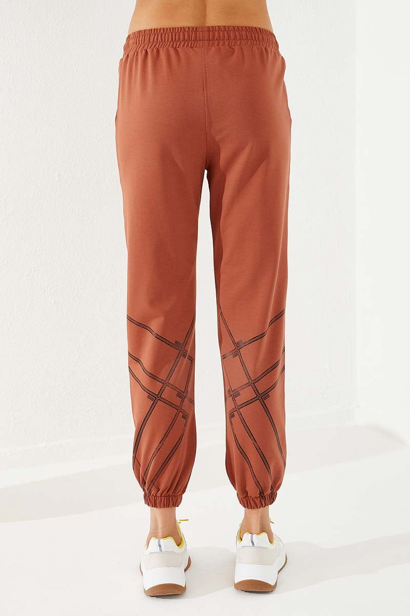 Cinnamon Striped Print Comfort Fit Elastic Cuff Women's Tracksuit Bottom - 94585