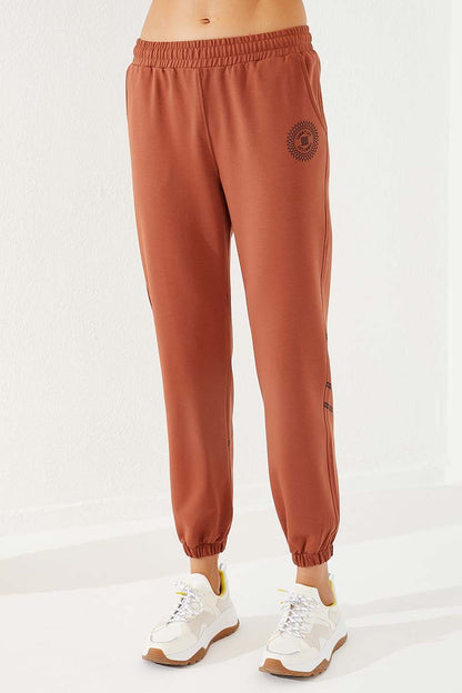 Cinnamon Striped Print Comfort Fit Elastic Cuff Women's Tracksuit Bottom - 94585