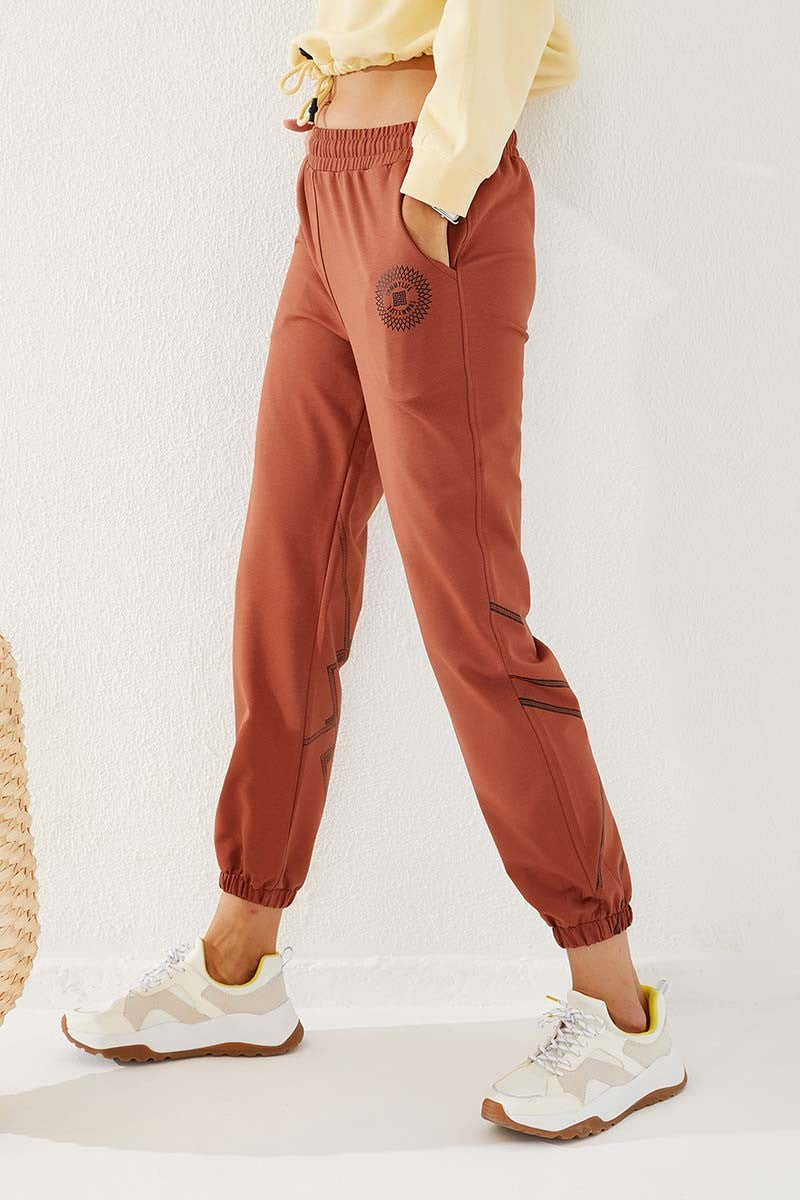 Cinnamon Striped Print Comfort Fit Elastic Cuff Women's Tracksuit Bottom - 94585