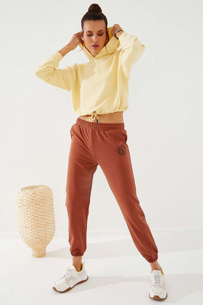 Cinnamon Striped Print Comfort Fit Elastic Cuff Women's Tracksuit Bottom - 94585