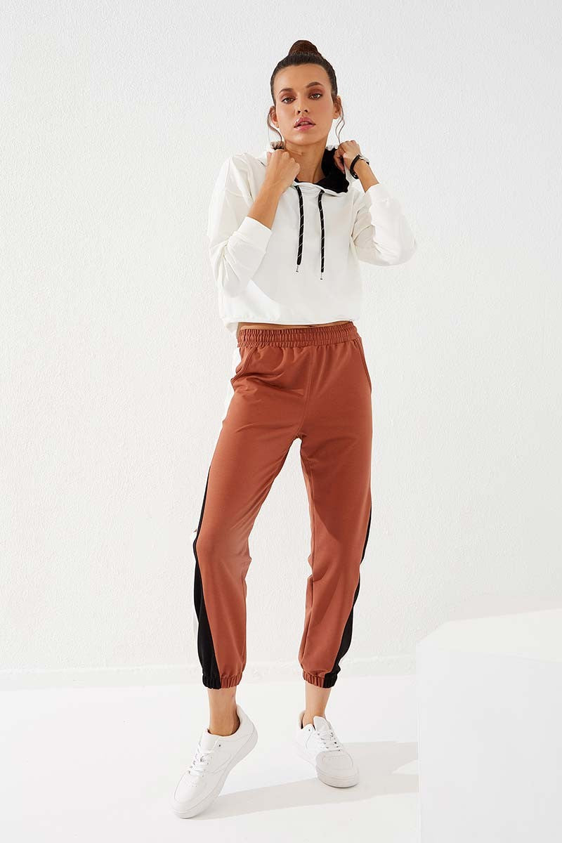 Cinnamon Two-Tone Striped Comfort Fit Elastic Cuff Women's Tracksuit Bottom - 94582