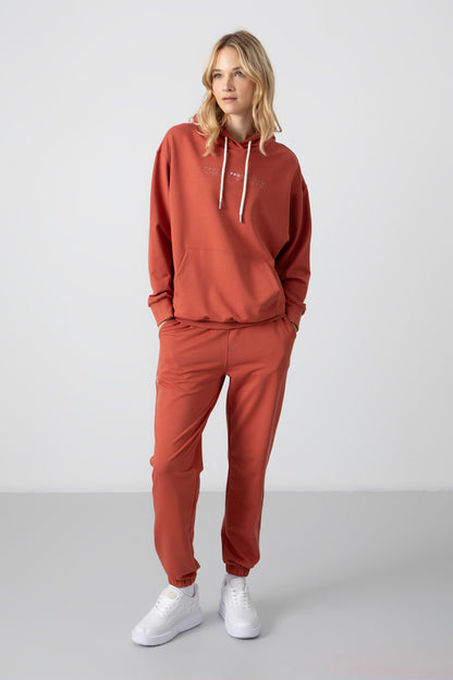 Cinnamon Hooded Kangaroo Pocket Oversize Elastic Cuff Women's Tracksuit Set - 95288