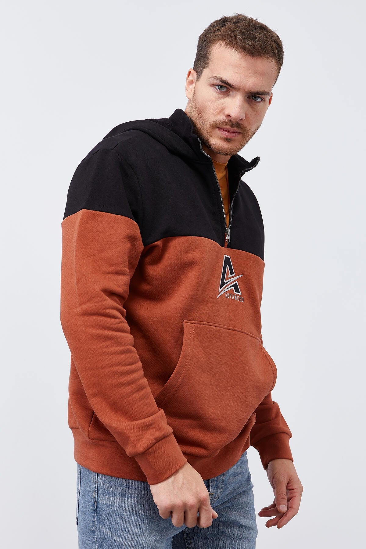 Cinnamon Men's Half-Zip Standard Fit Hooded Sweatshirt - 88033