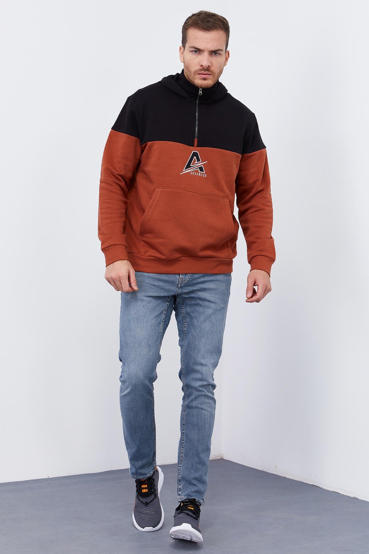 Cinnamon Men's Half-Zip Standard Fit Hooded Sweatshirt - 88033