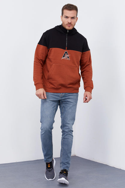Cinnamon Men's Half-Zip Standard Fit Hooded Sweatshirt - 88033