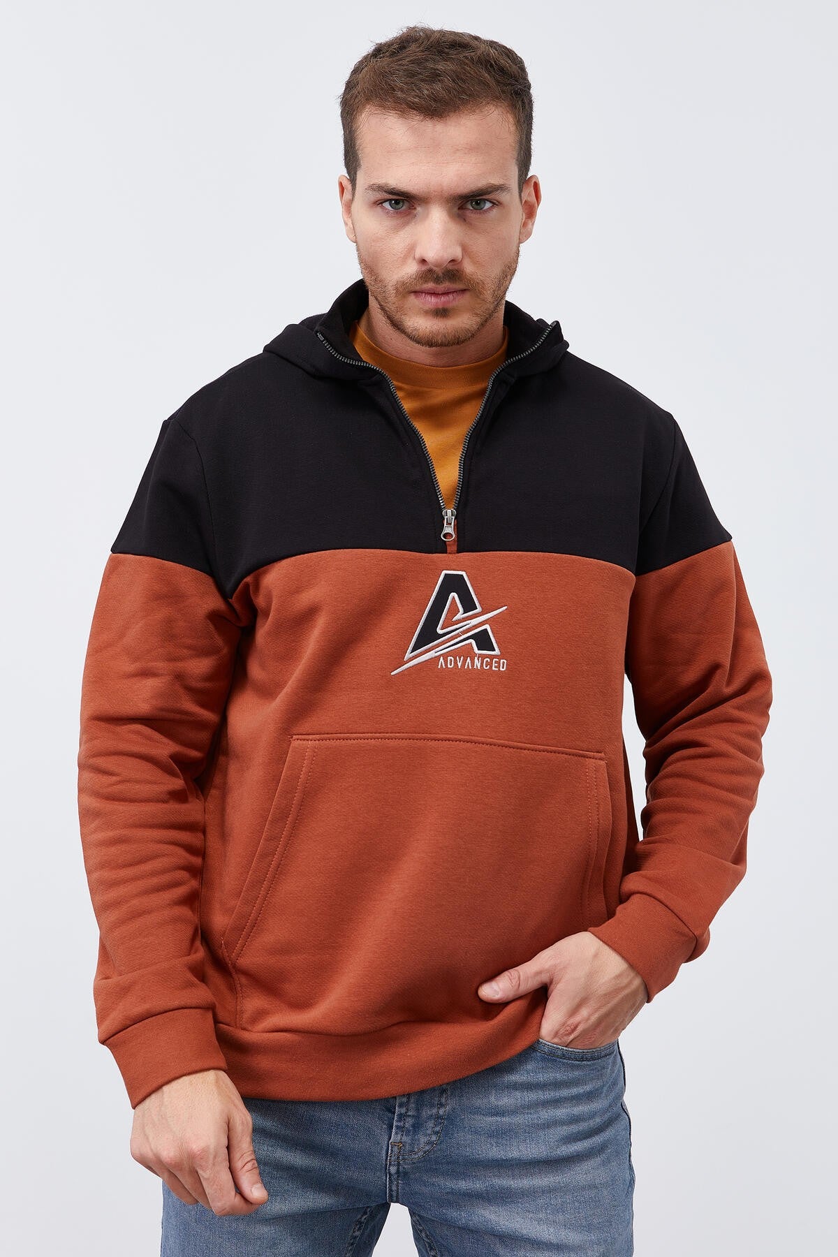 Cinnamon Men's Half-Zip Standard Fit Hooded Sweatshirt - 88033
