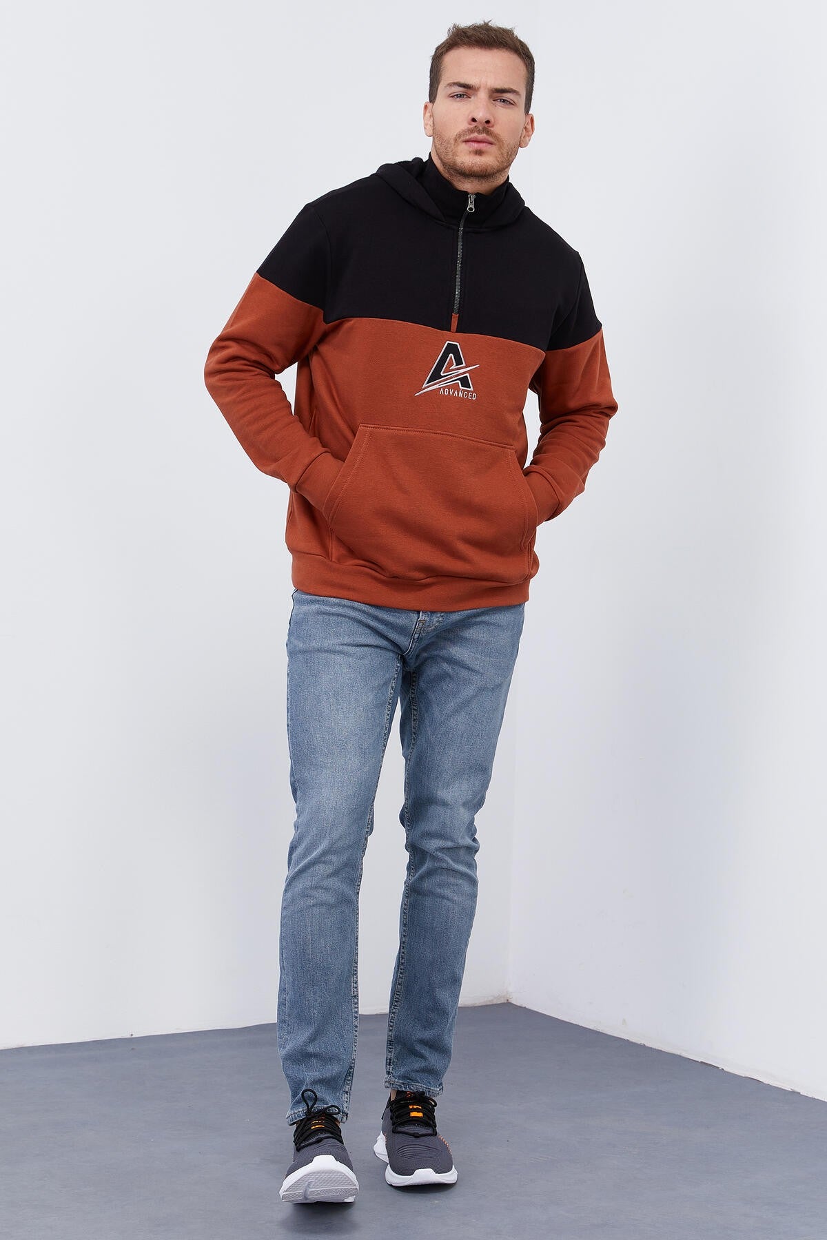 Cinnamon Men's Half-Zip Standard Fit Hooded Sweatshirt - 88033