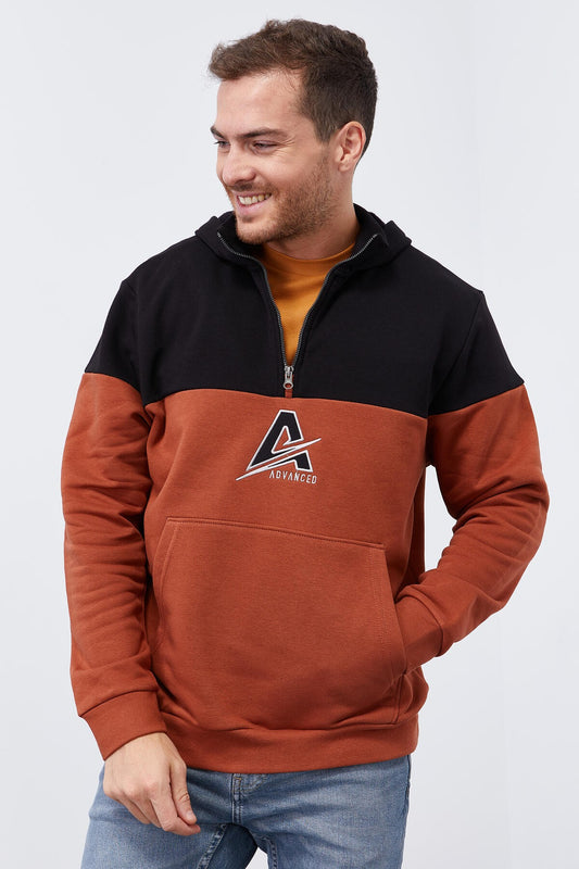 Cinnamon Men's Half-Zip Standard Fit Hooded Sweatshirt - 88033