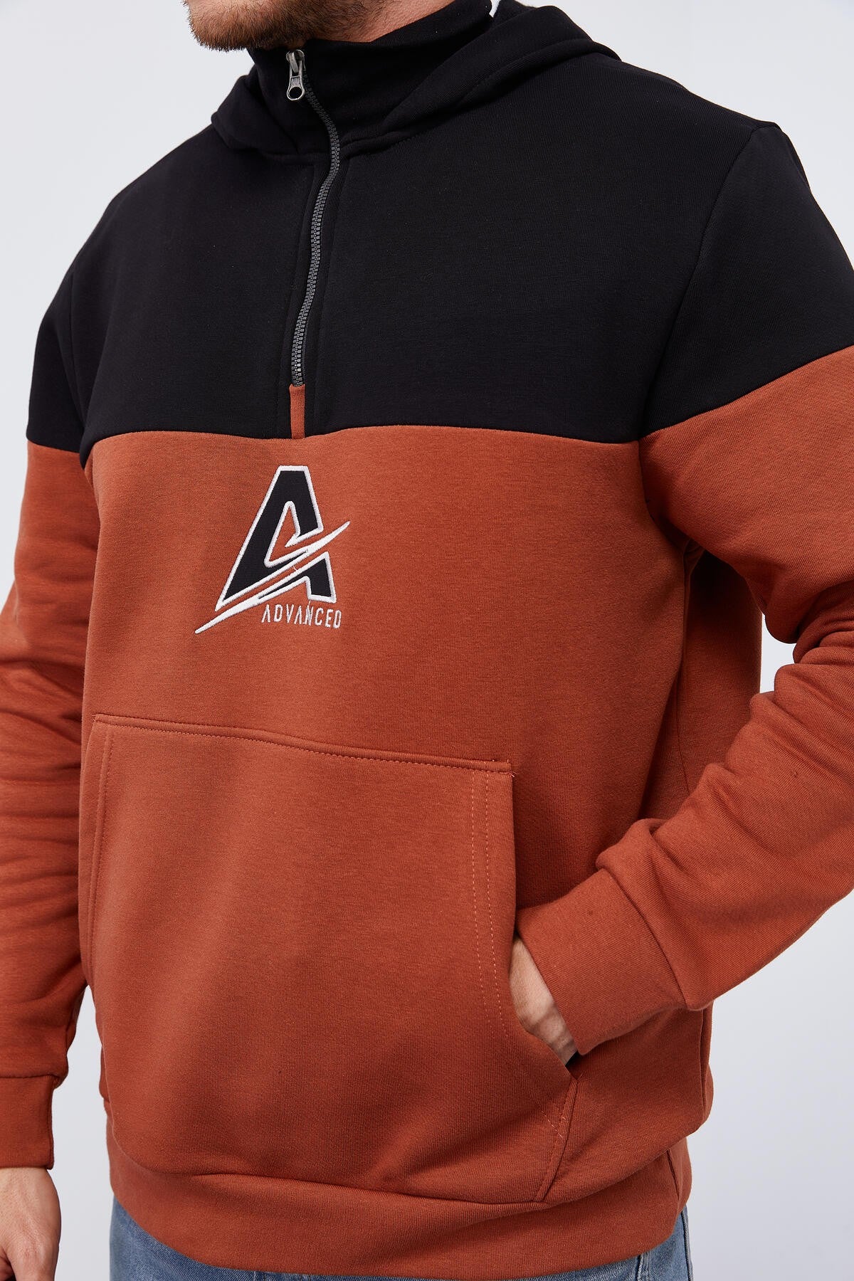 Cinnamon Men's Half-Zip Standard Fit Hooded Sweatshirt - 88033