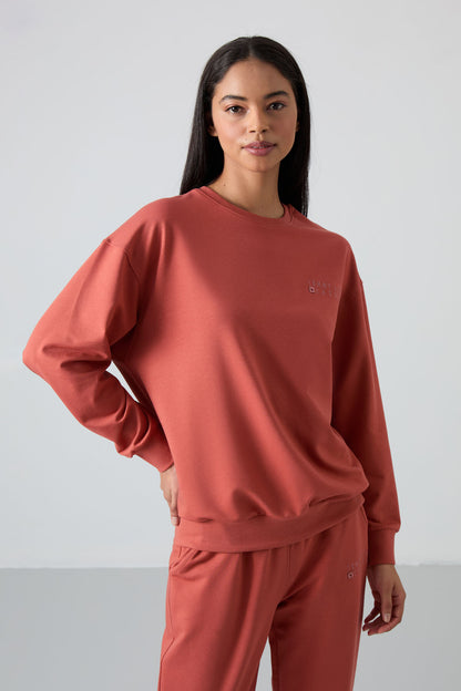 Cinnamon Basic Cotton O Neck Oversize Elastic Cuffed Women's Tracksuit Set - 95287