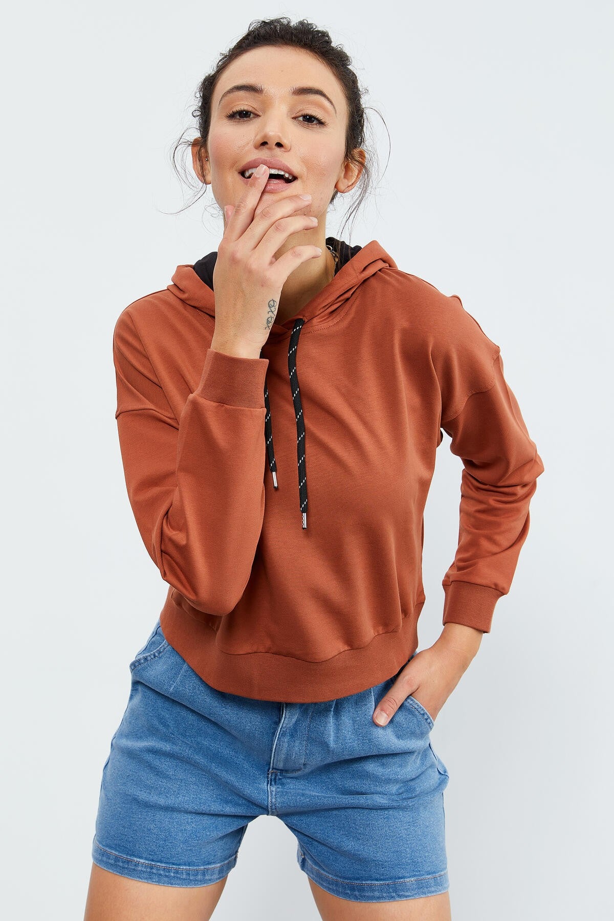 Cinnamon Long Sleeve Comfort Fit Hooded Women's Sweatshirt - 97115