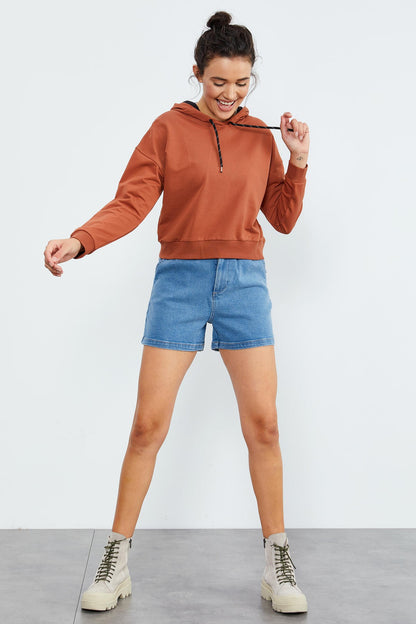 Cinnamon Long Sleeve Comfort Fit Hooded Women's Sweatshirt - 97115