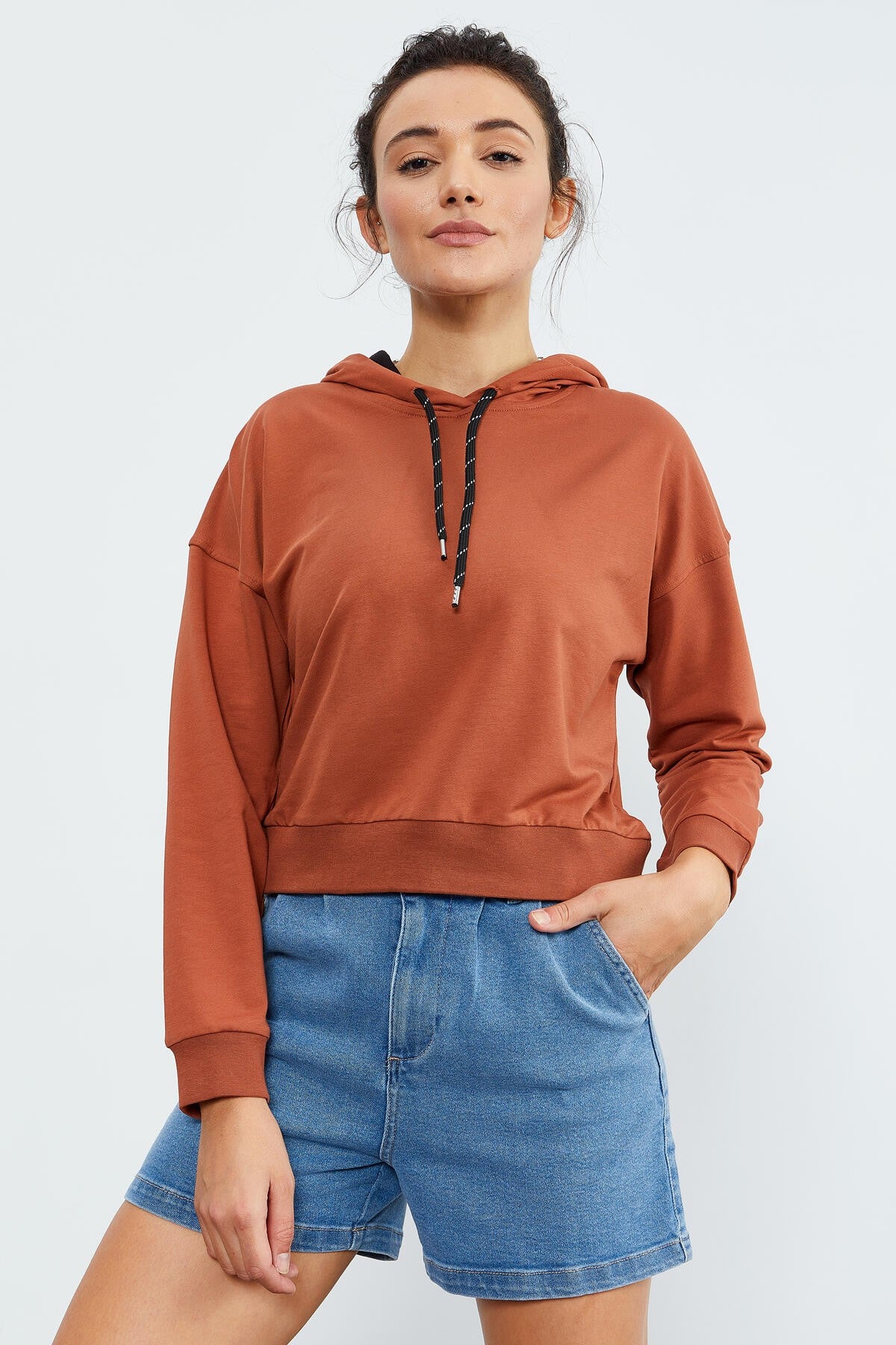 Cinnamon Long Sleeve Comfort Fit Hooded Women's Sweatshirt - 97115