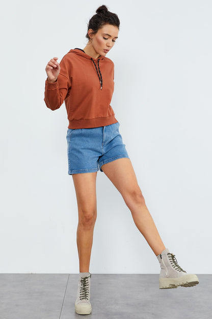 Cinnamon Long Sleeve Comfort Fit Hooded Women's Sweatshirt - 97115