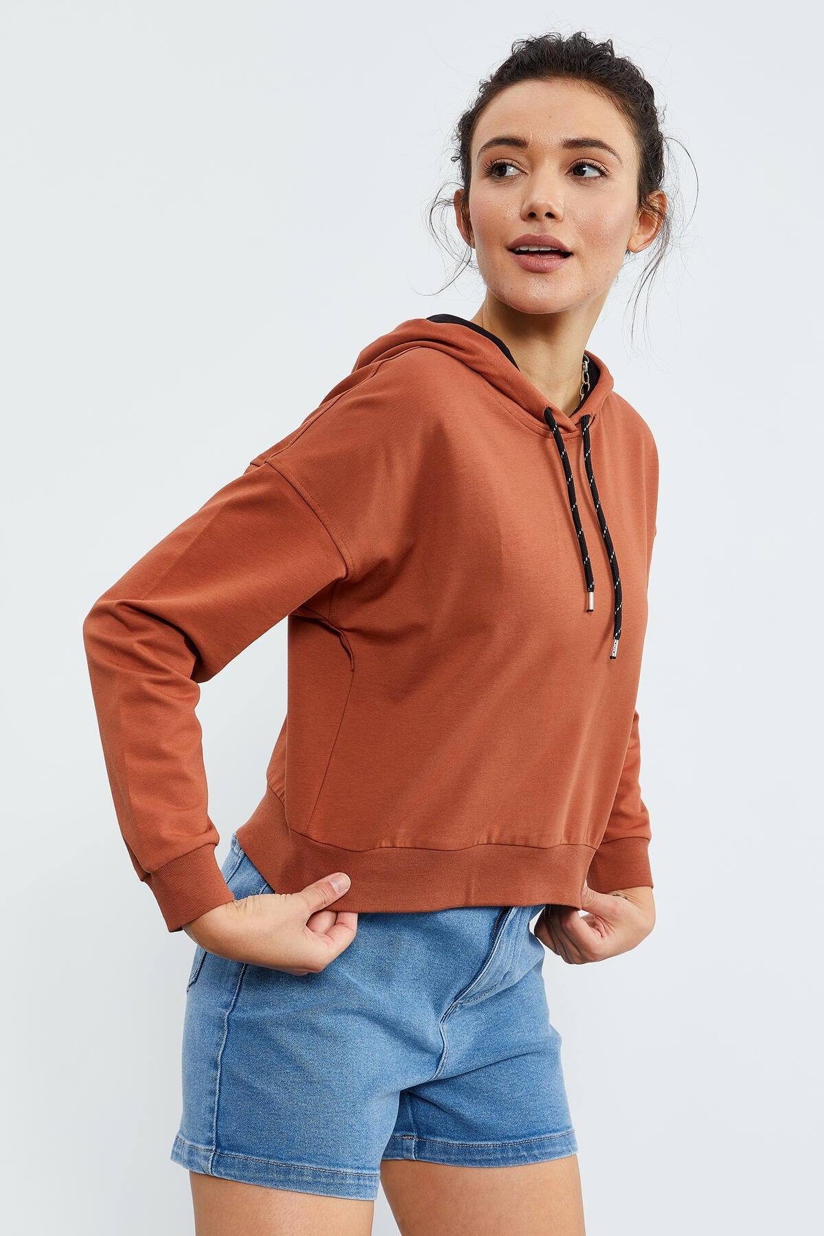 Cinnamon Long Sleeve Comfort Fit Hooded Women's Sweatshirt - 97115