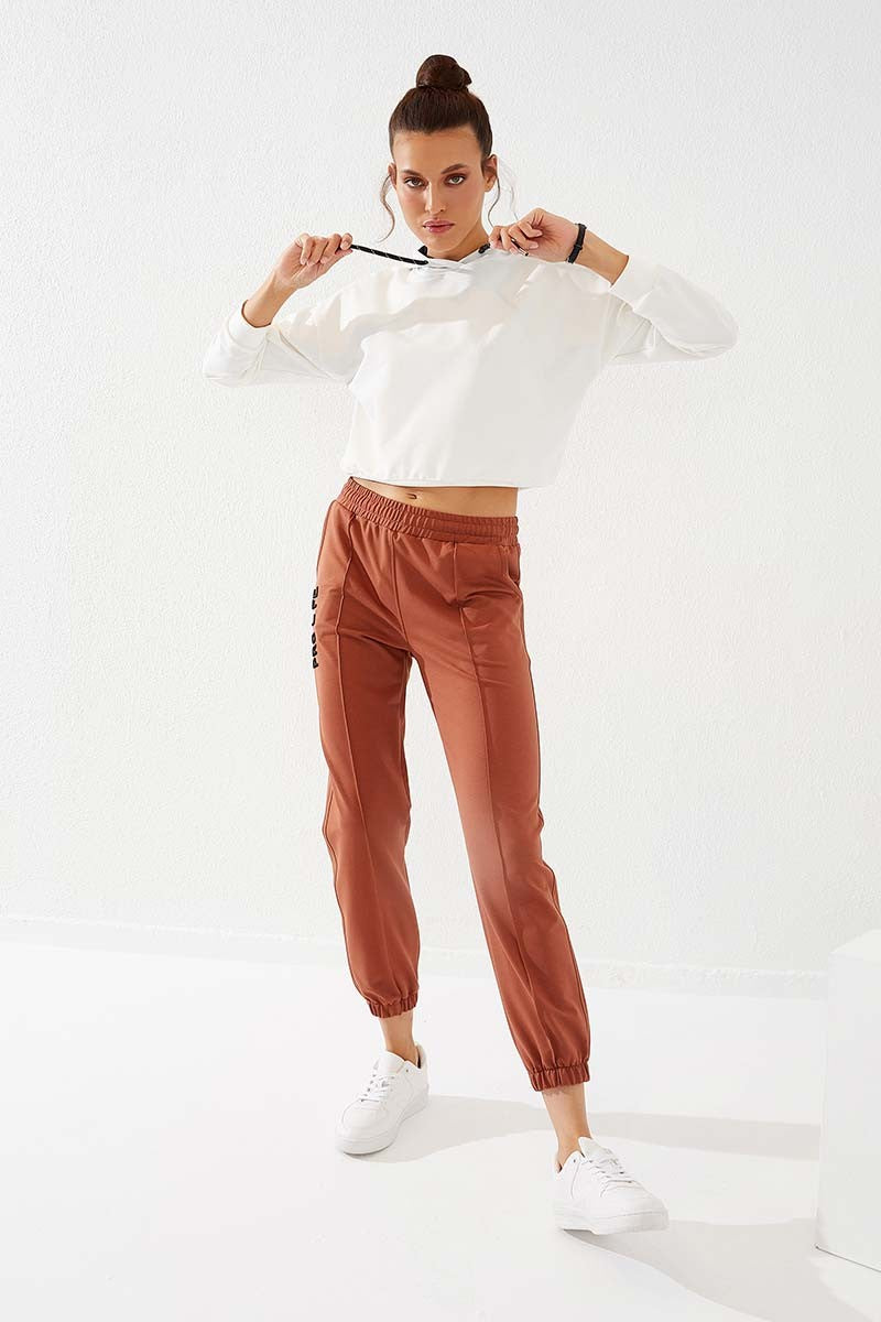 Cinnamon Print Embroidered Comfort Fit Elastic Cuff Women's Tracksuit Bottom - 94571