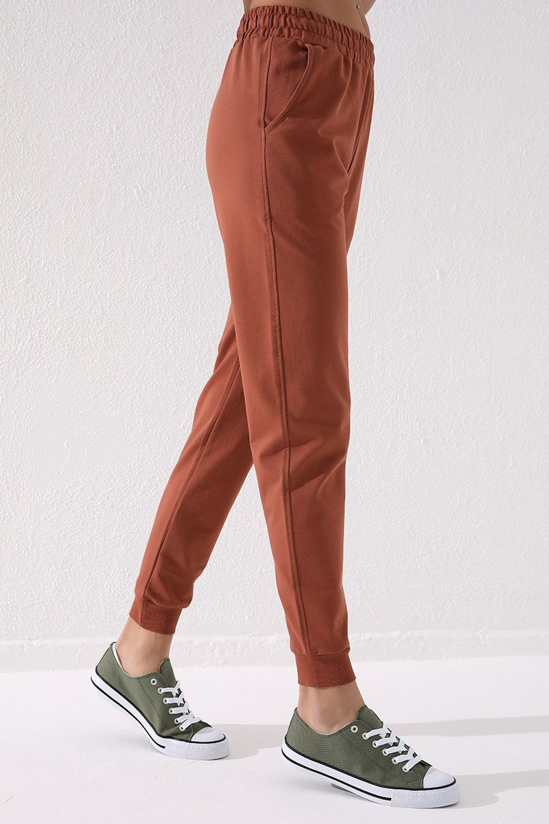 Cinnamon High Waist Jogger Comfort Fit Cuffed Women's Tracksuit Bottom - 94561