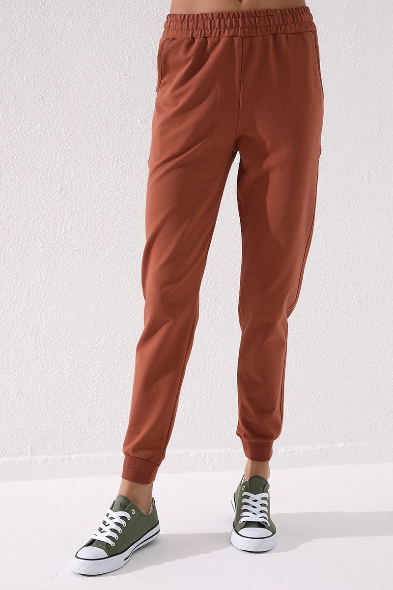 Cinnamon High Waist Jogger Comfort Fit Cuffed Women's Tracksuit Bottom - 94561