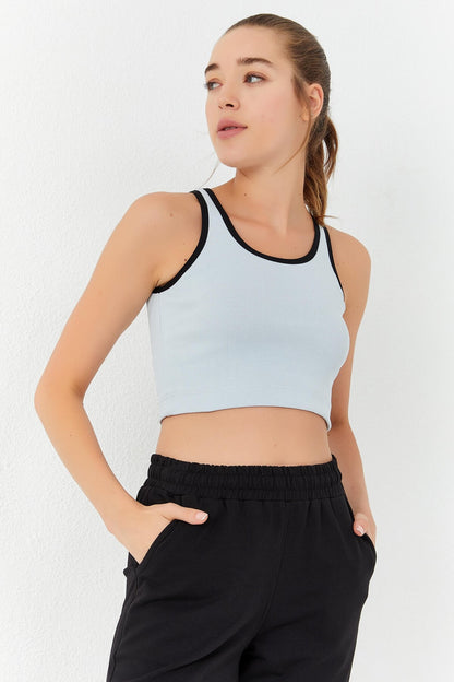 Stone Basic Zero Sleeve Narrow Fit U Collar Women's Crop Top Singlet - 97162