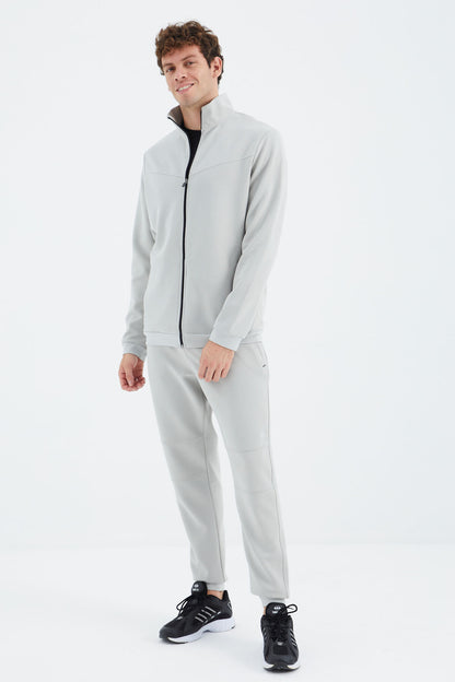 Stone Collar Hidden Pocket Detailed Relax Fit Men's Tracksuit Set - 85220
