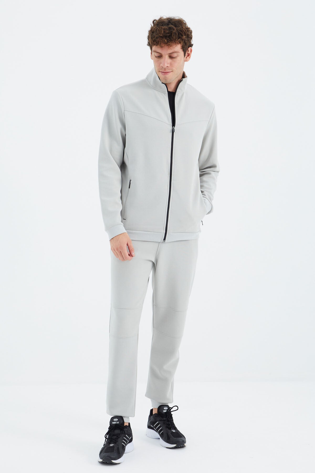 Stone Collar Hidden Pocket Detailed Relax Fit Men's Tracksuit Set - 85220