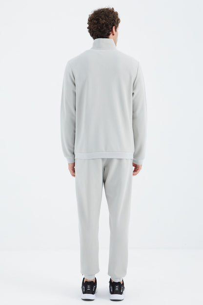 Stone Collar Hidden Pocket Detailed Relax Fit Men's Tracksuit Set - 85220