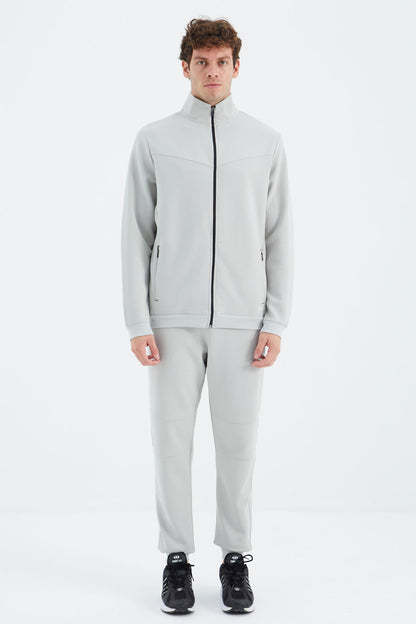 Stone Collar Hidden Pocket Detailed Relax Fit Men's Tracksuit Set - 85220
