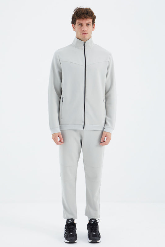 Stone Collar Hidden Pocket Detailed Relax Fit Men's Tracksuit Set - 85220