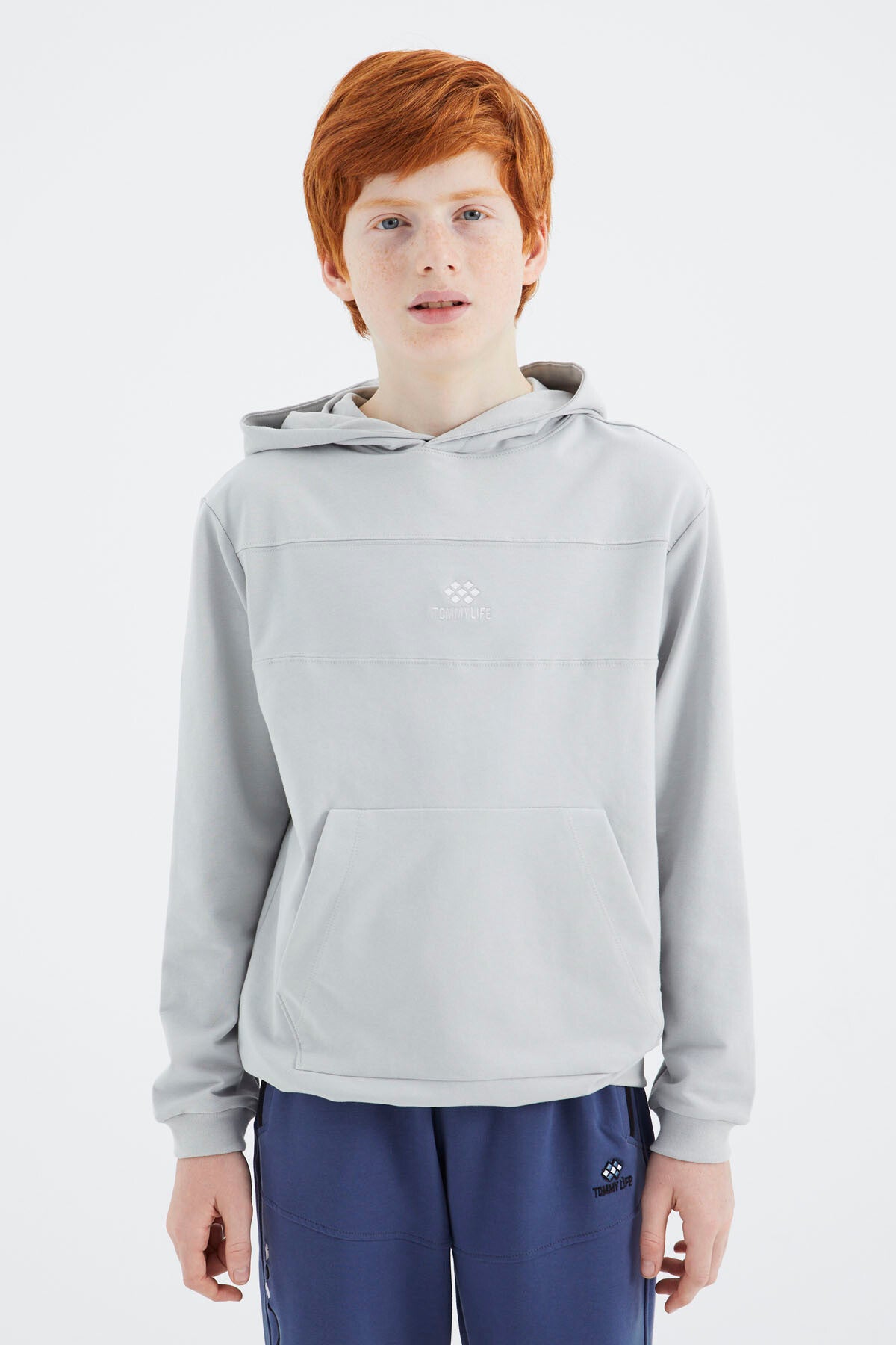 Stone Hooded Basic Boys Sweatshirt - 11181