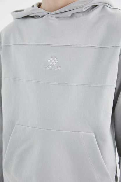 Stone Hooded Basic Boys Sweatshirt - 11181