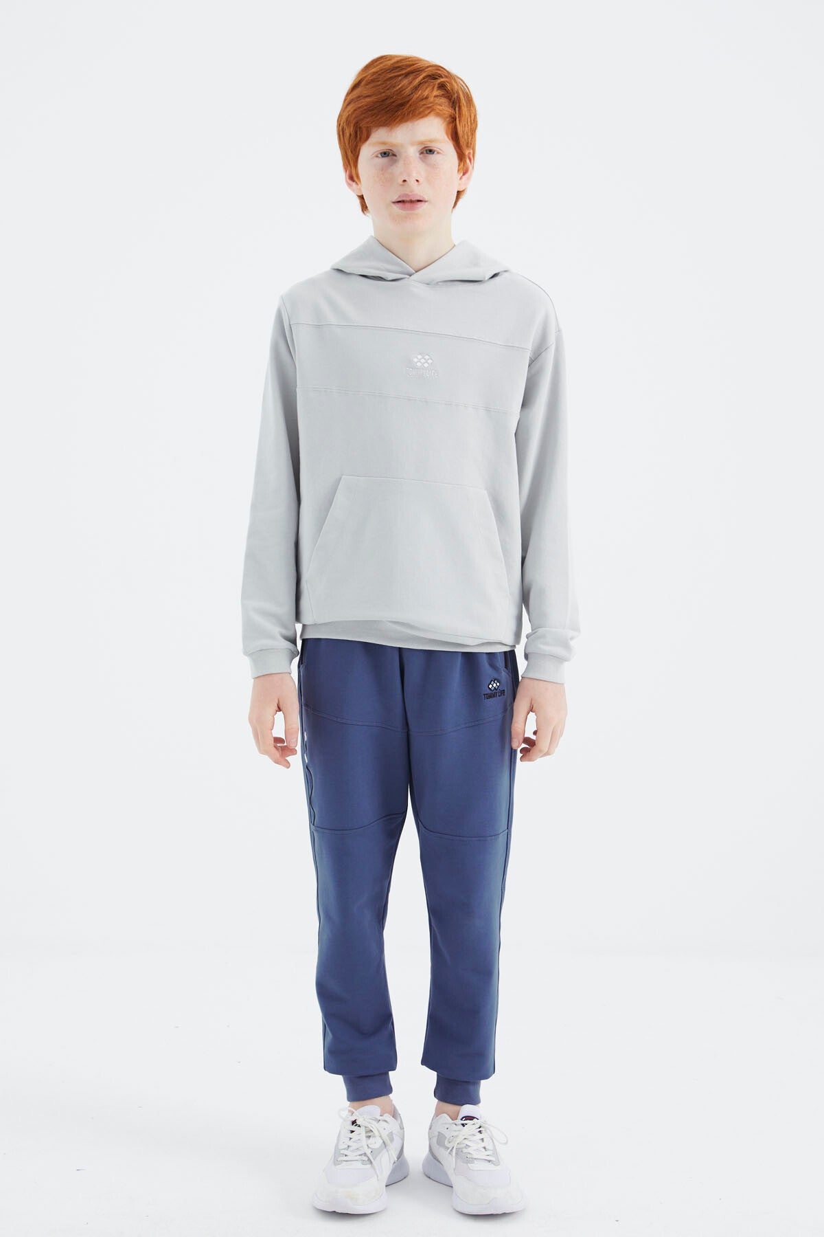 Stone Hooded Basic Boys Sweatshirt - 11181