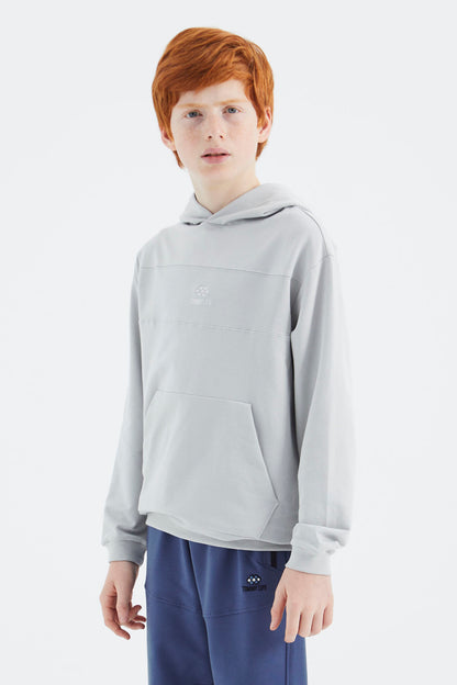 Stone Hooded Basic Boys Sweatshirt - 11181
