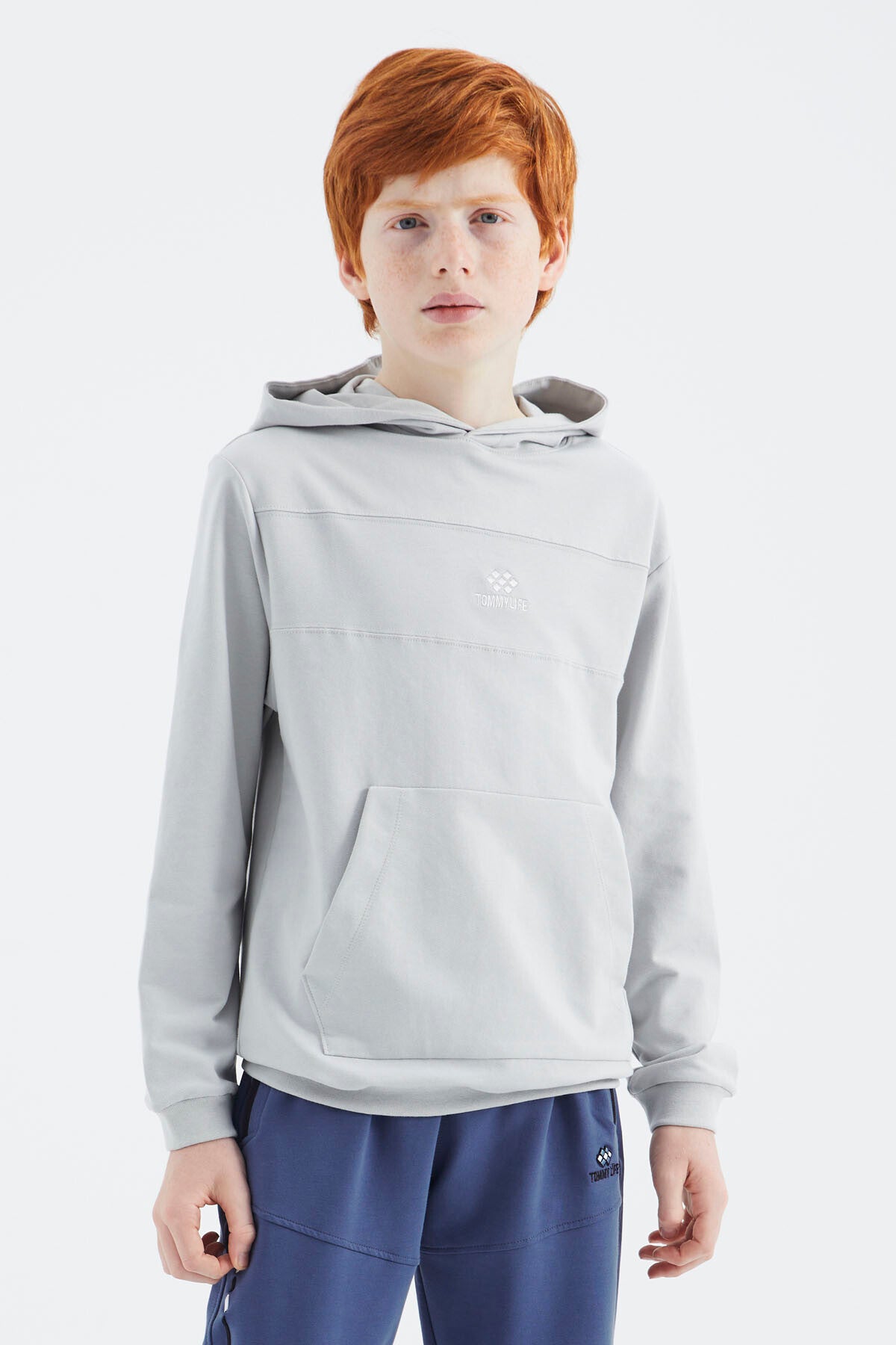 Stone Hooded Basic Boys Sweatshirt - 11181