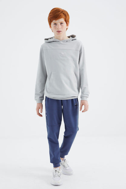 Stone Hooded Basic Boys Sweatshirt - 11181