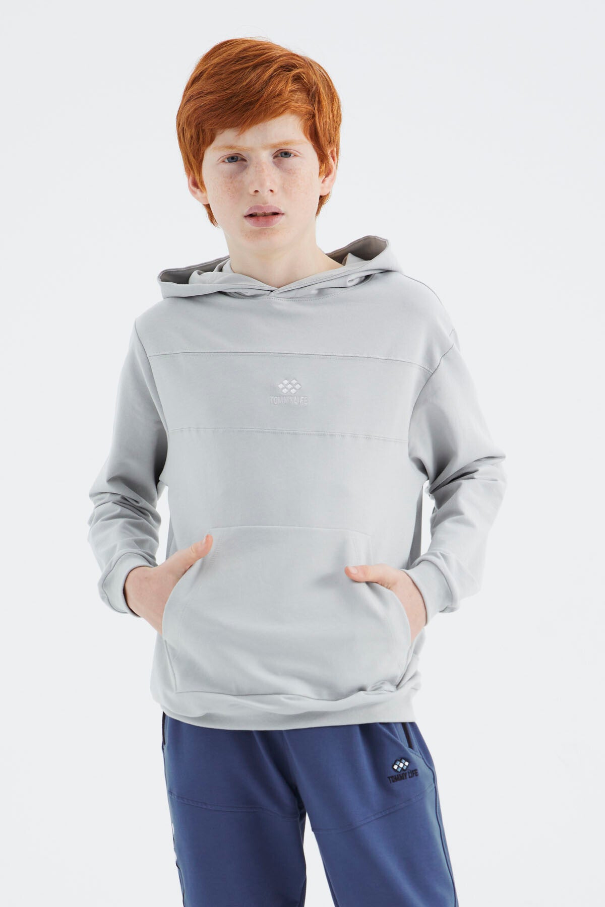 Stone Hooded Basic Boys Sweatshirt - 11181