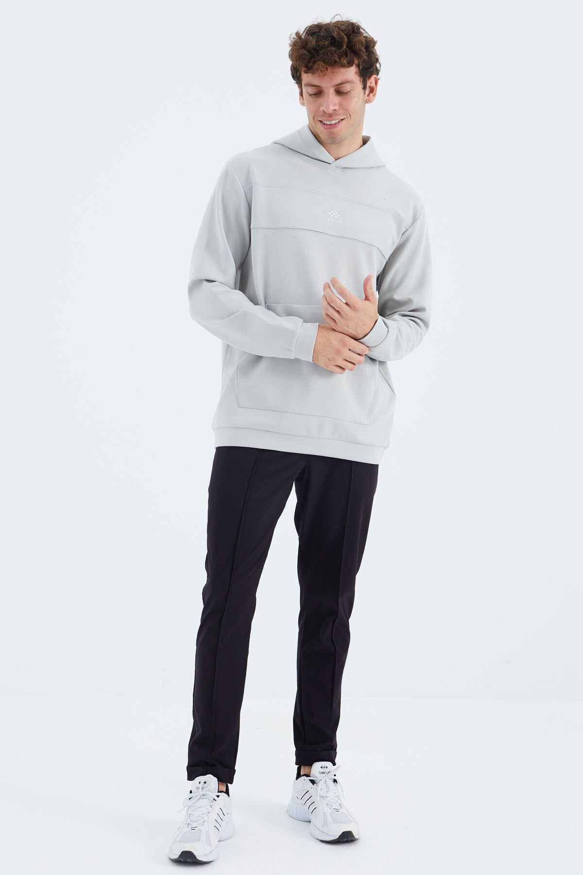 Stone Hooded Front Seam Detailed Relax Fit Men's Sweatshirt - 88277