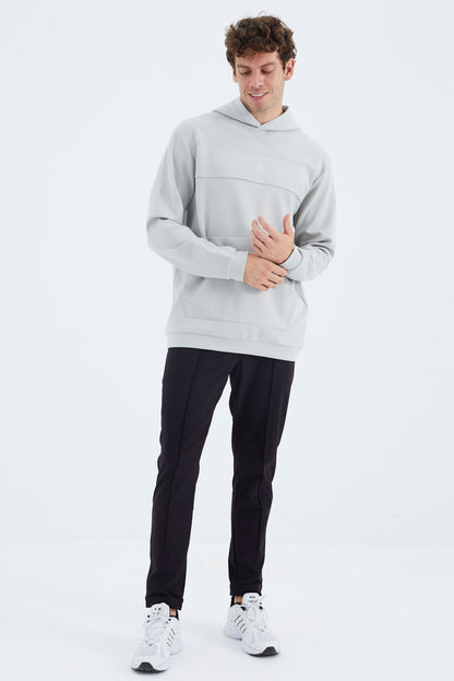 Stone Hooded Front Seam Detailed Relax Fit Men's Sweatshirt - 88277